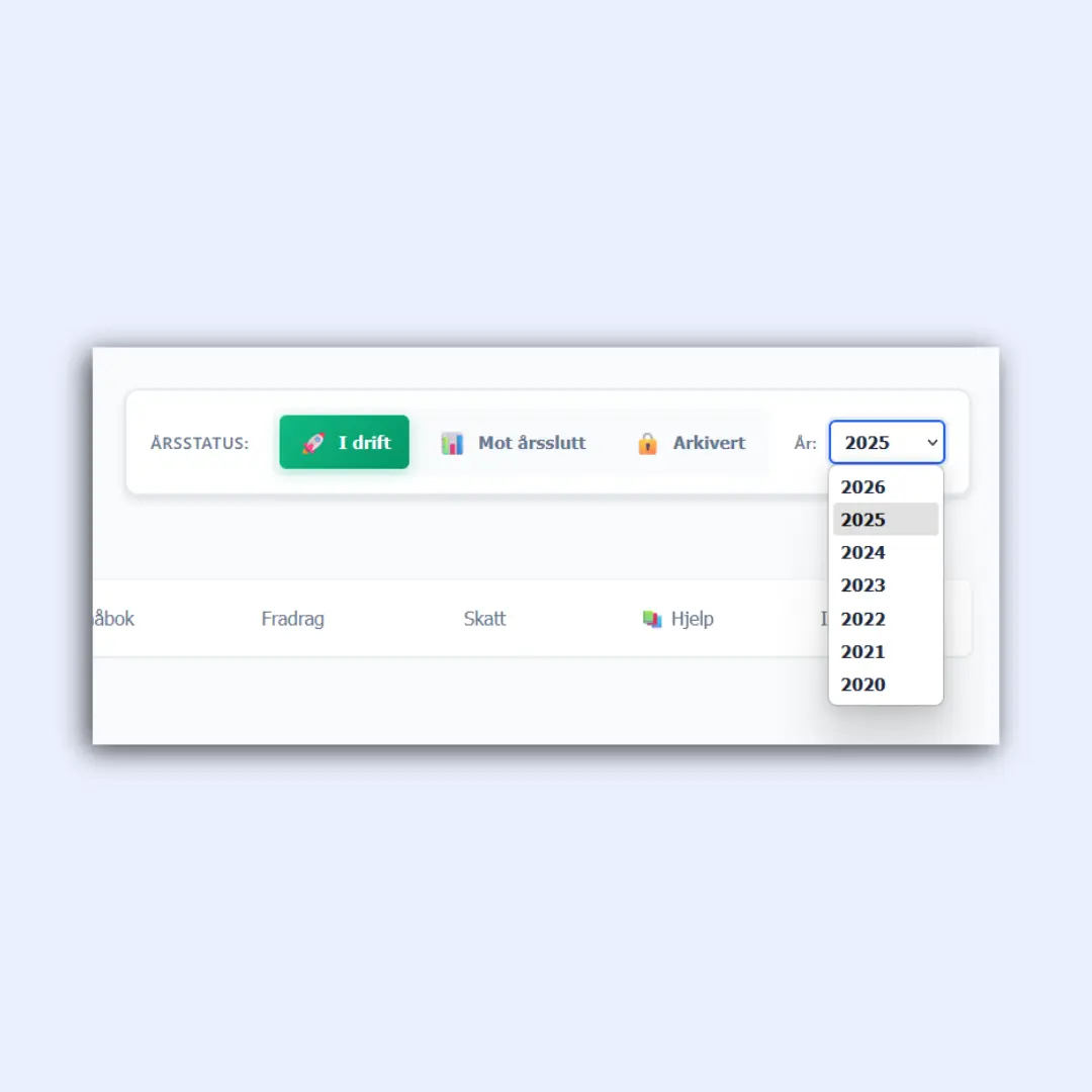 Årsvelger i BareENK viser tydelig aktivt arbeidsår