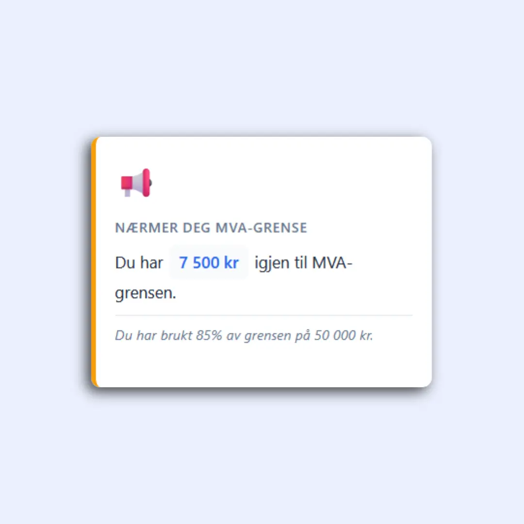 MVA-varsel i BareENK som advarer når du nærmer deg 50 000 kr-grensen